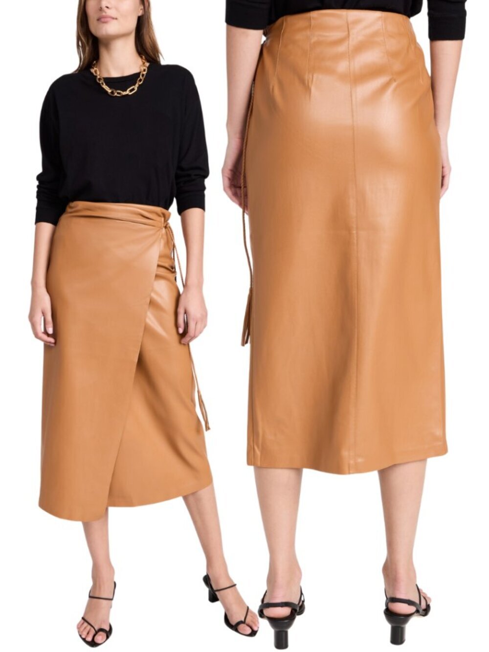 Mother It's A Wrap Midi Skirt Women's Small Cashew Vegan Faux Leather Minimalist